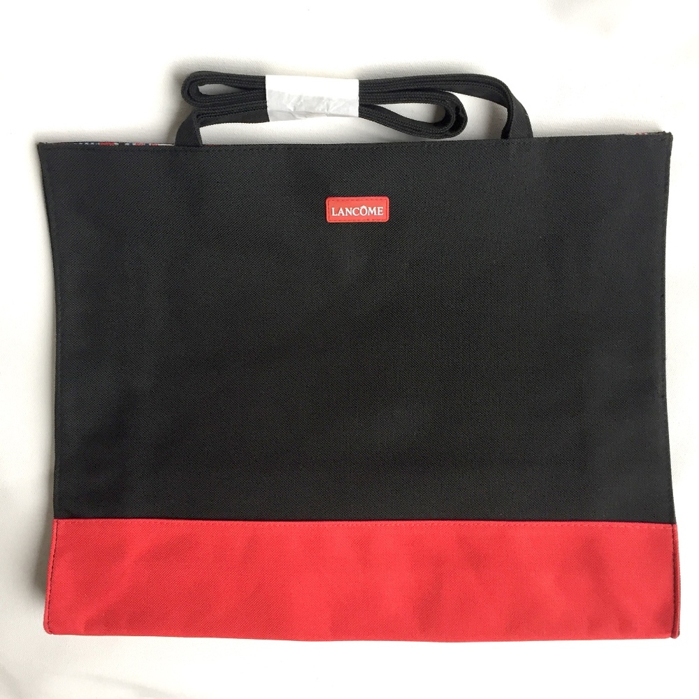 Lancome Tote Bag Black & Red Striped Interior